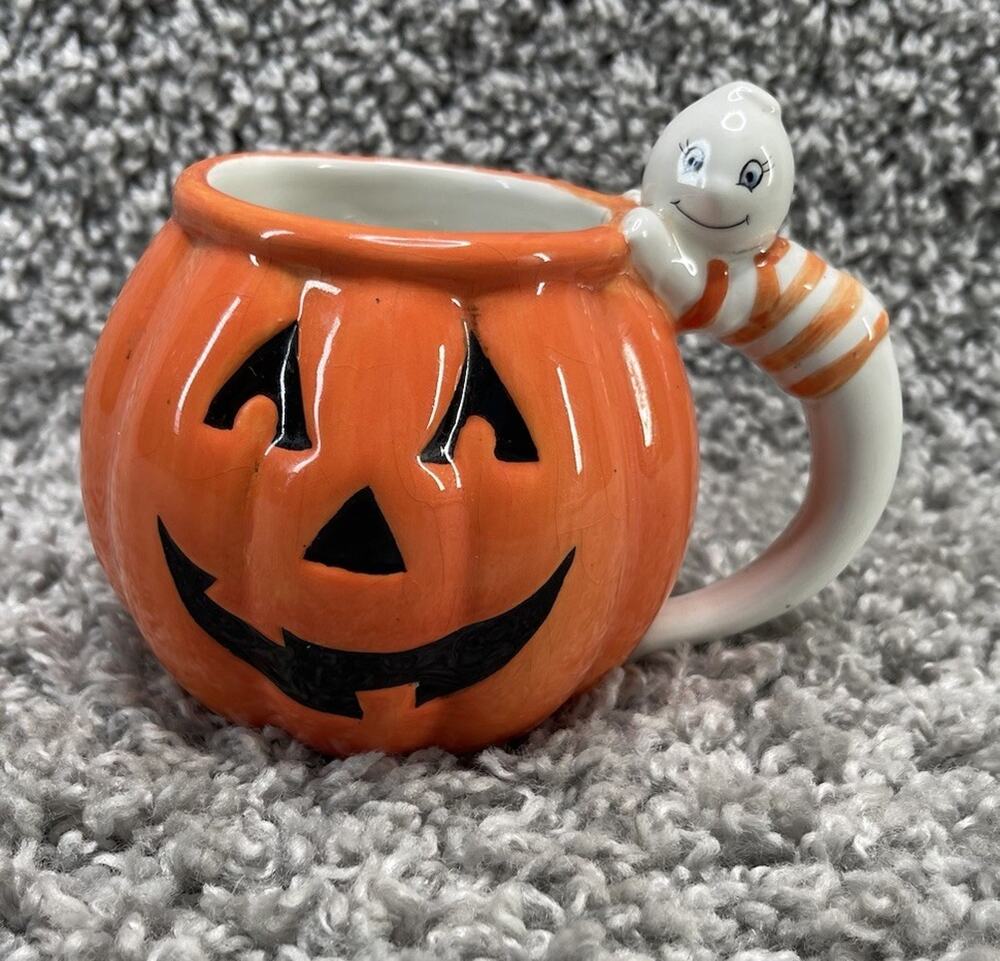 Halloween Pumpkin Jack O Lantern Mug With Ghost Handle Home Kitchen New